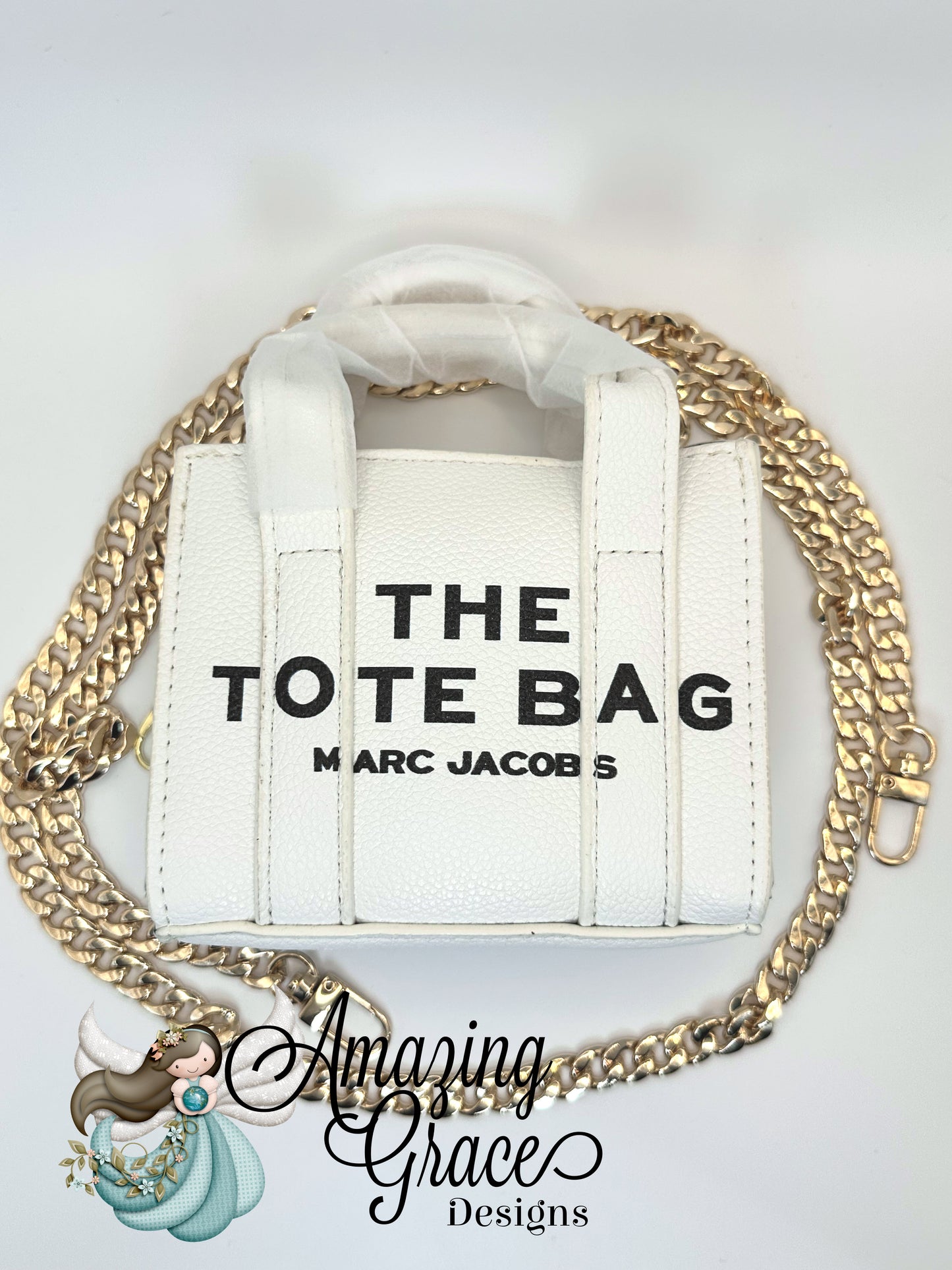 Classic White Mini Crossbody Tote with Gold Chain