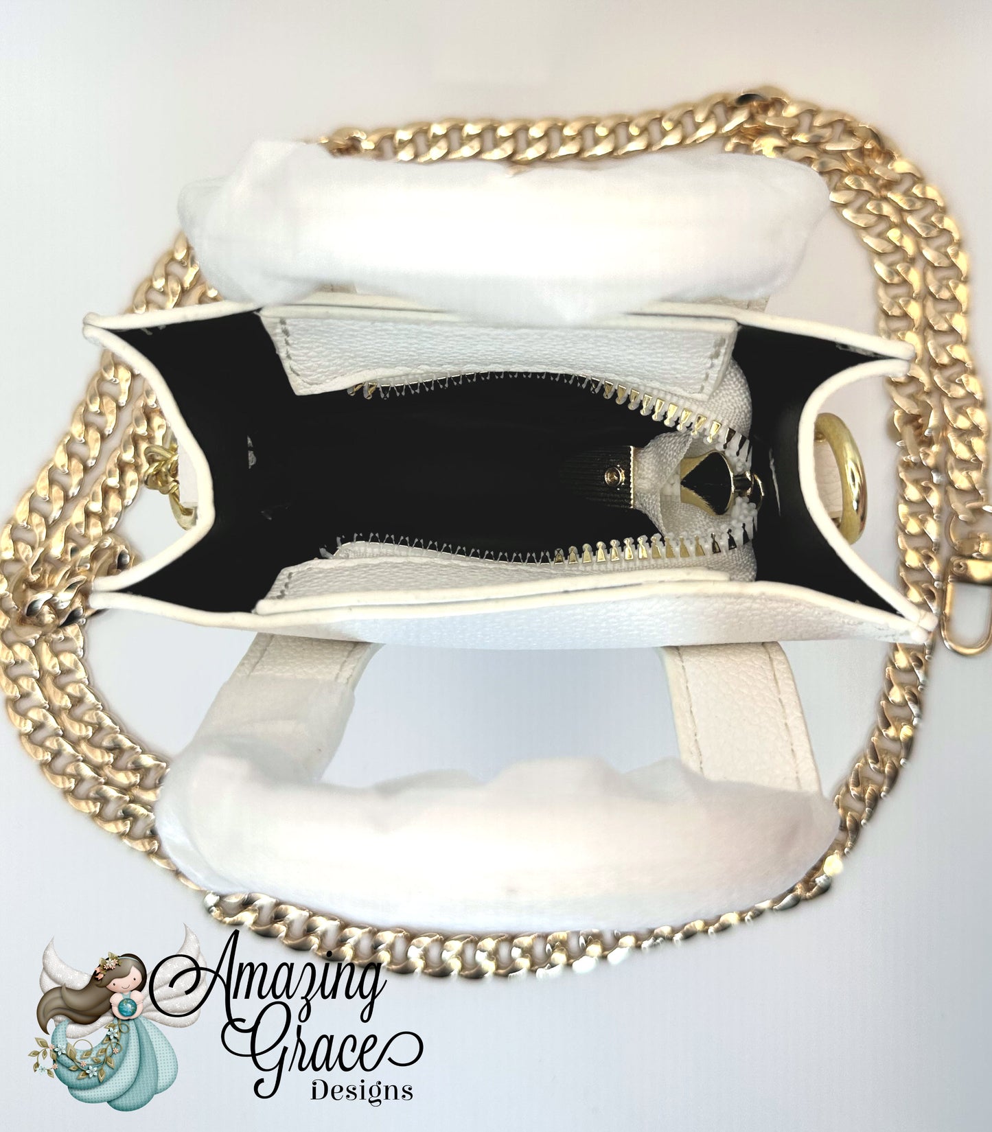 Classic White Mini Crossbody Tote with Gold Chain