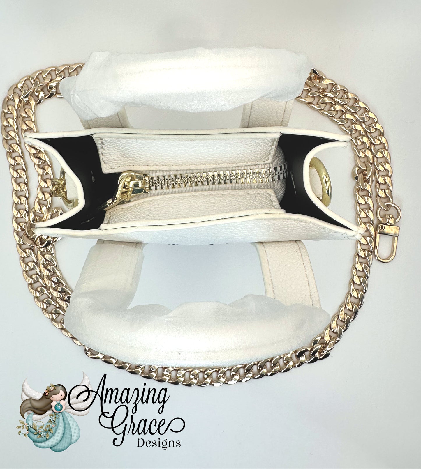 Classic White Mini Crossbody Tote with Gold Chain