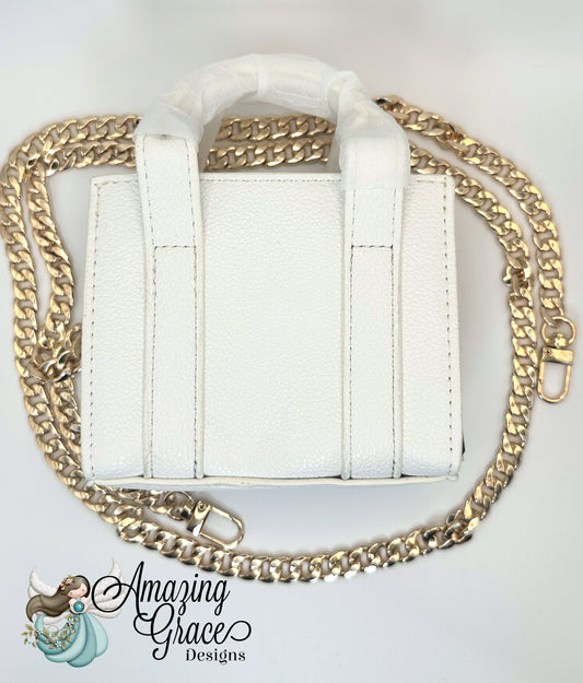 Classic White Mini Crossbody Tote with Gold Chain