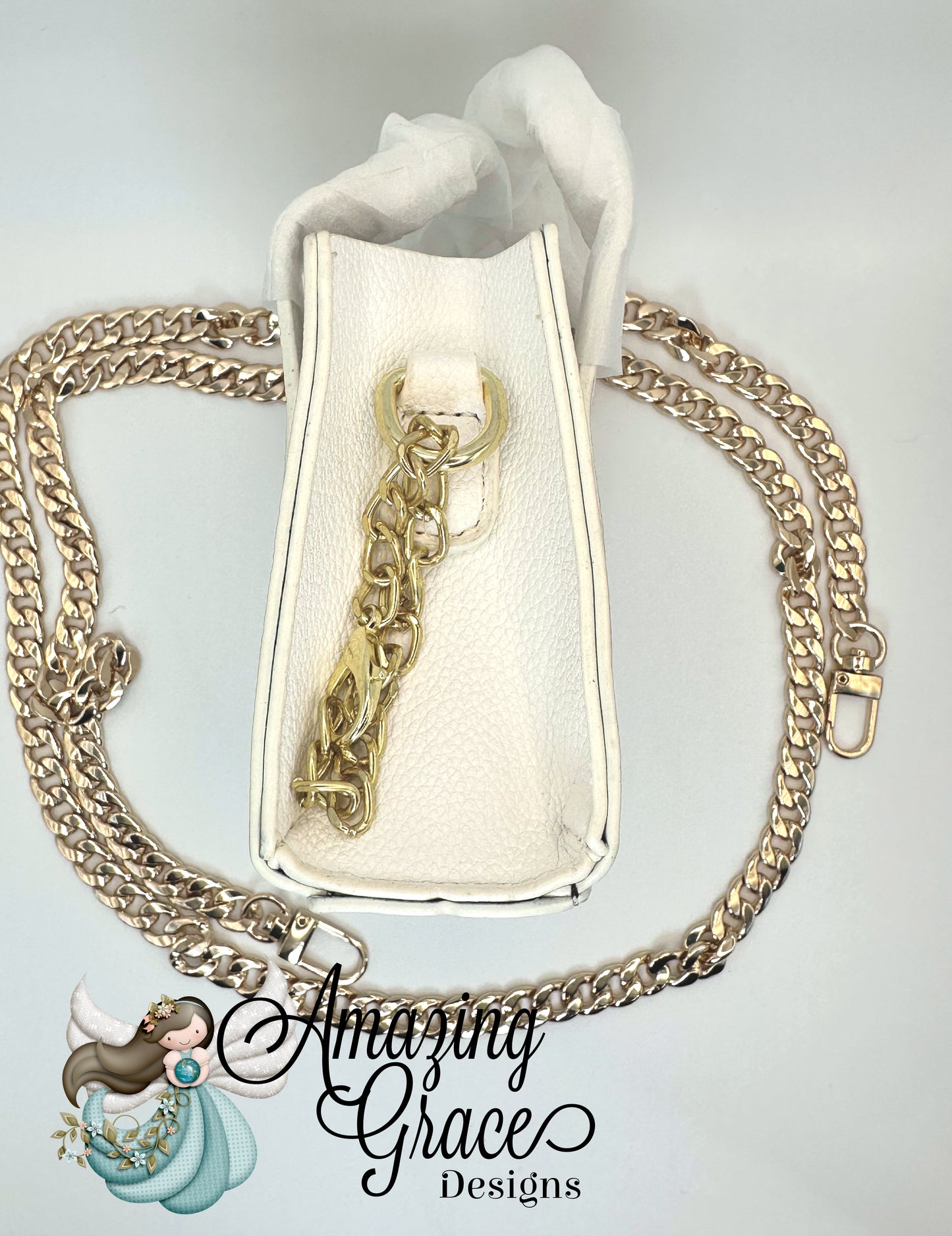 Classic White Mini Crossbody Tote with Gold Chain