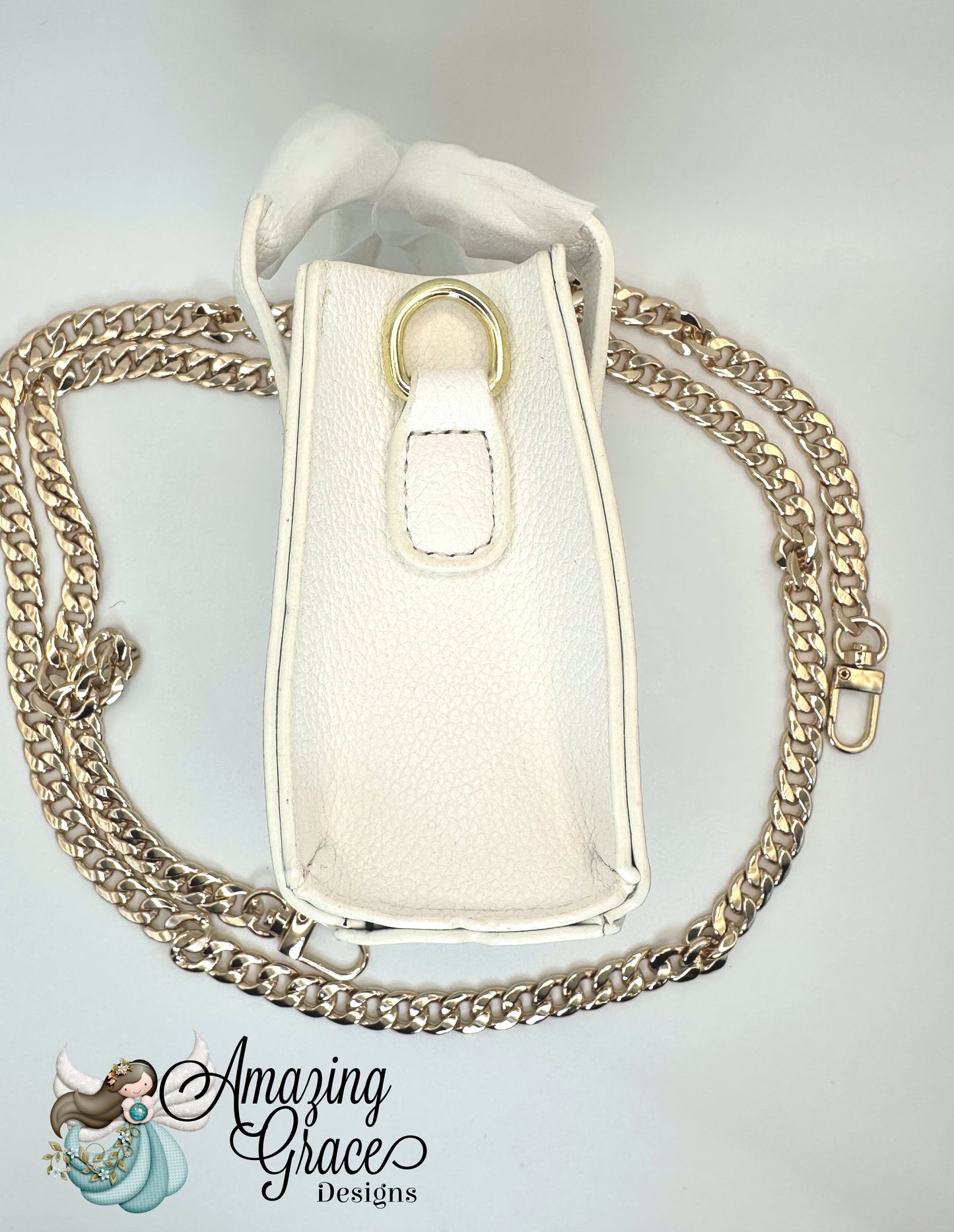 Classic White Mini Crossbody Tote with Gold Chain