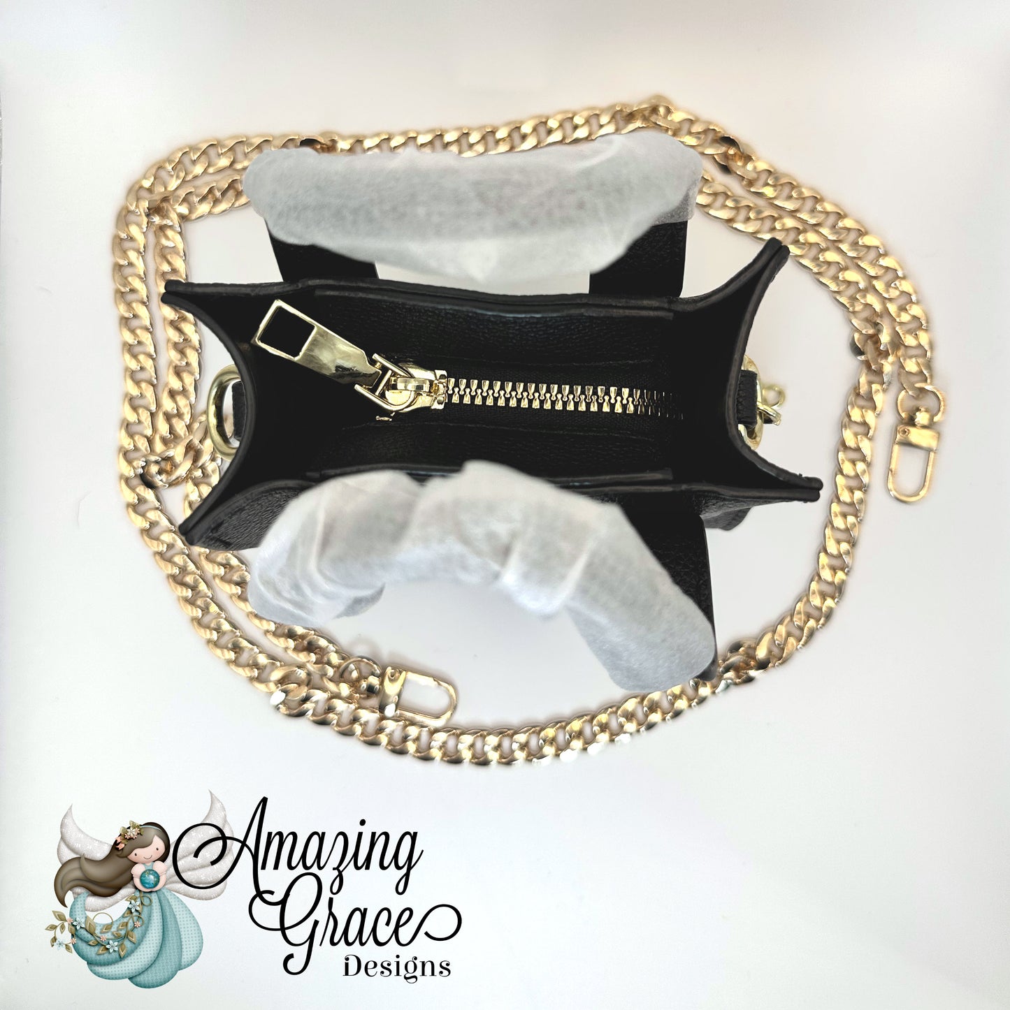 Classic Black Mini Tote with Gold Chain