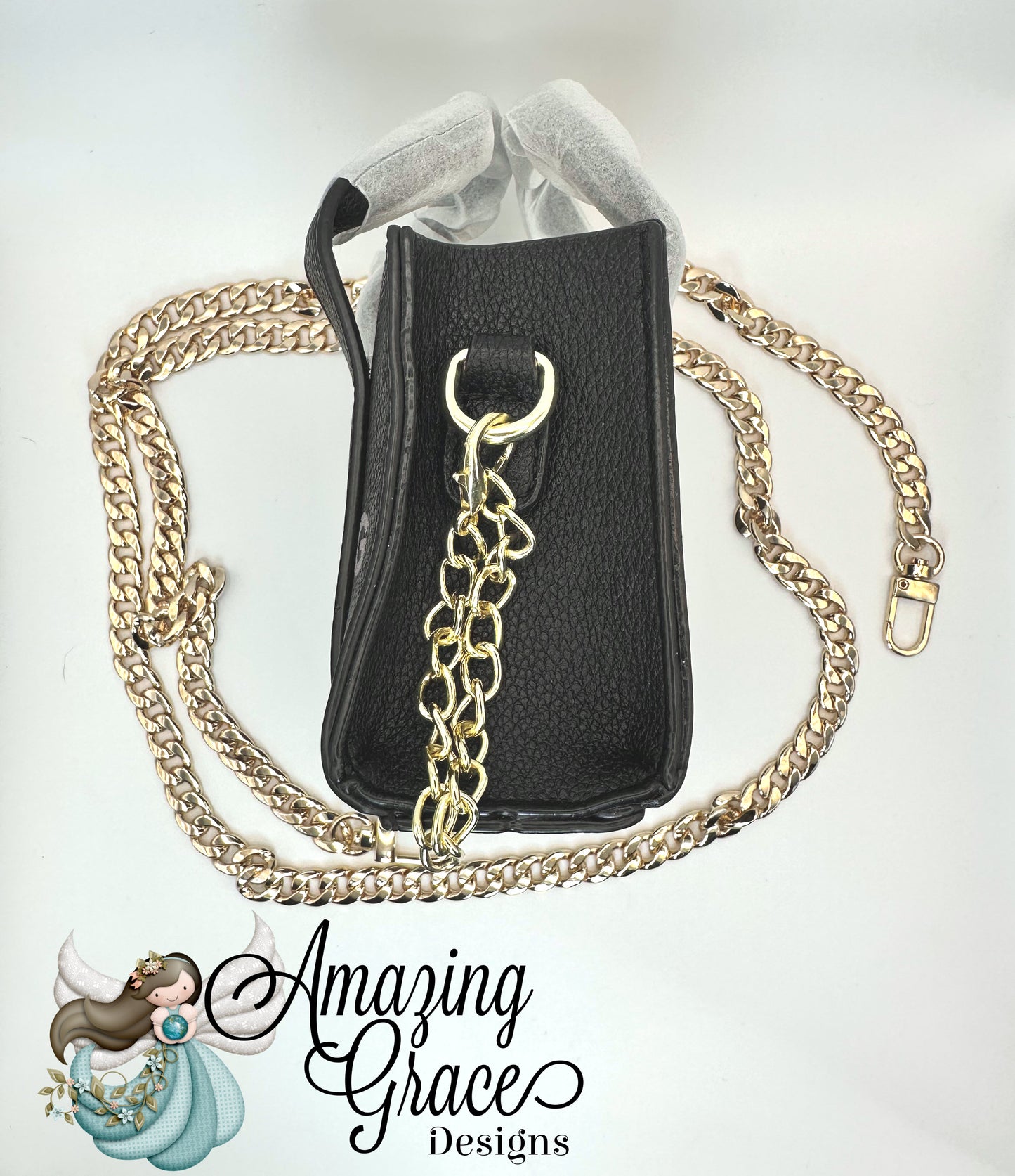 Classic Black Mini Tote with Gold Chain