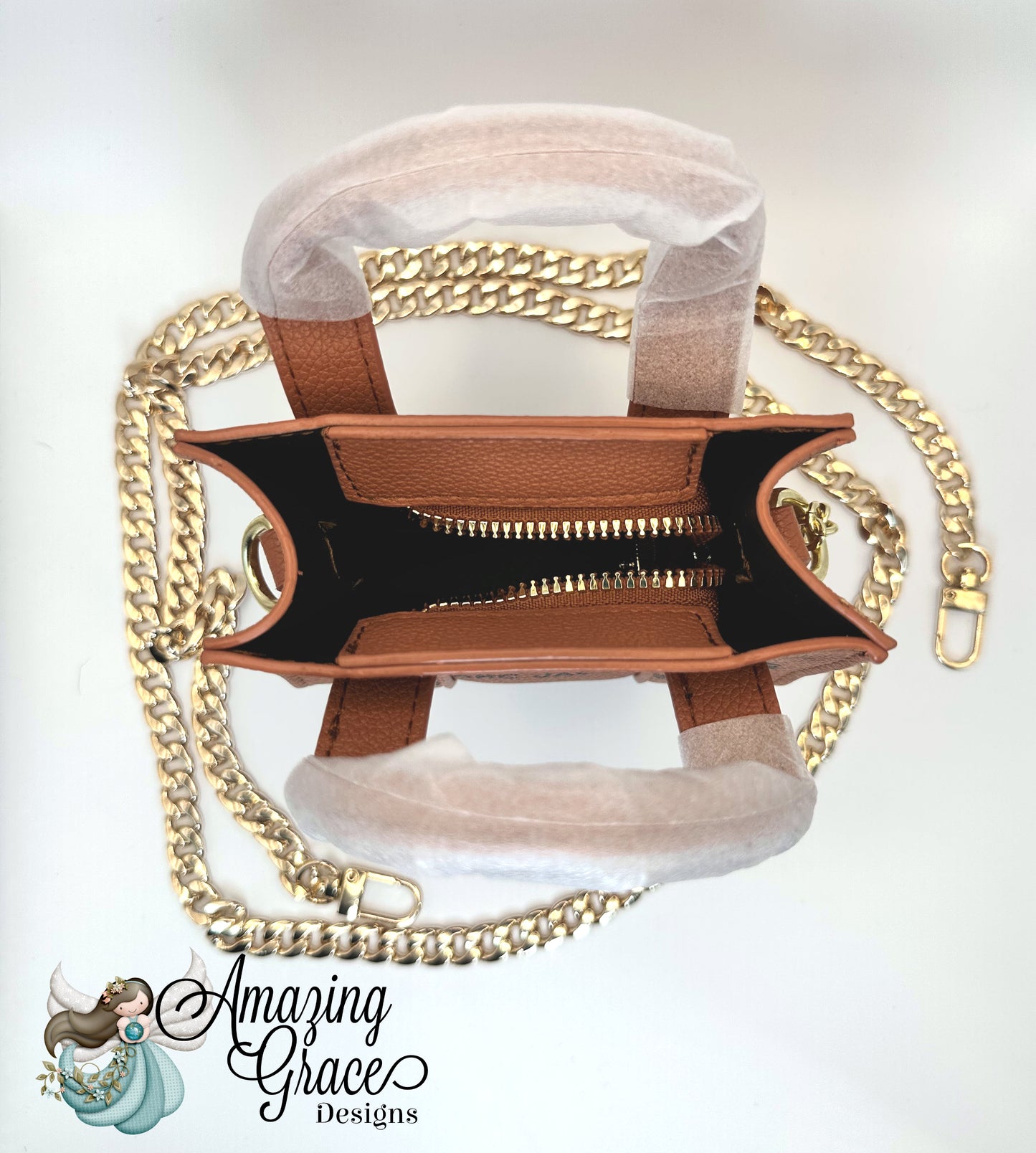 Rich Brown Mini Crossbody Tote with Gold Chain