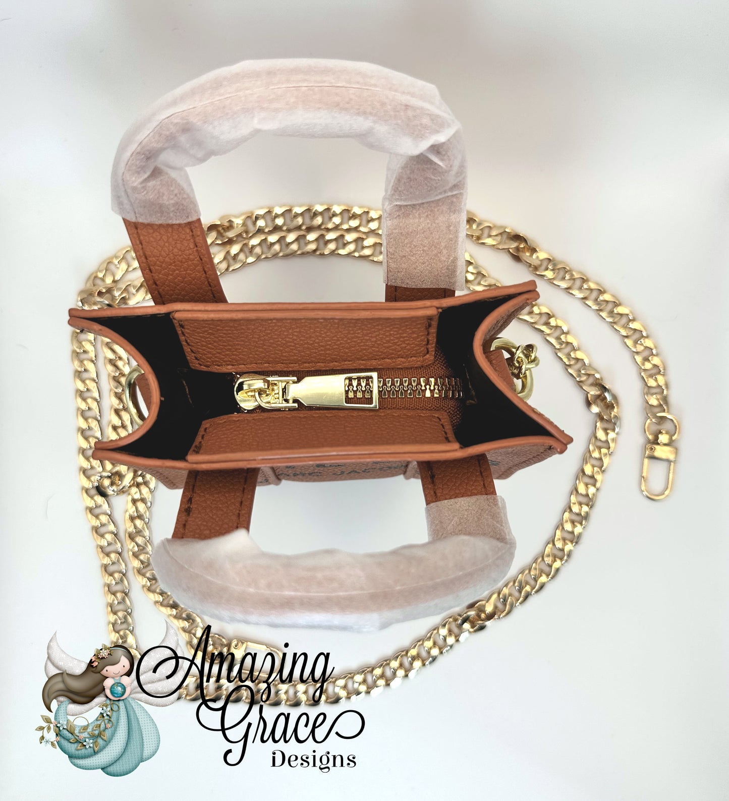 Rich Brown Mini Crossbody Tote with Gold Chain