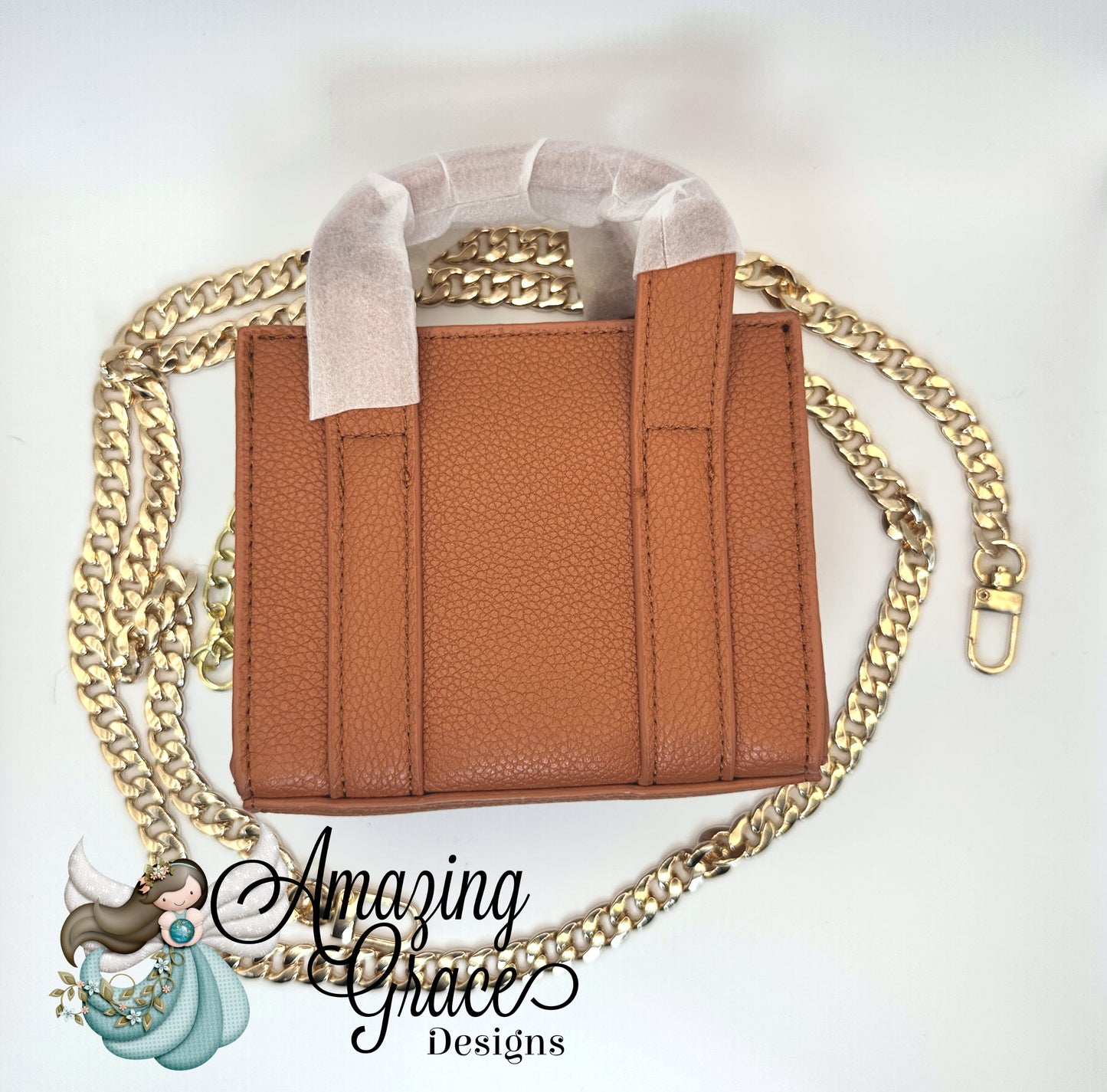 Rich Brown Mini Crossbody Tote with Gold Chain