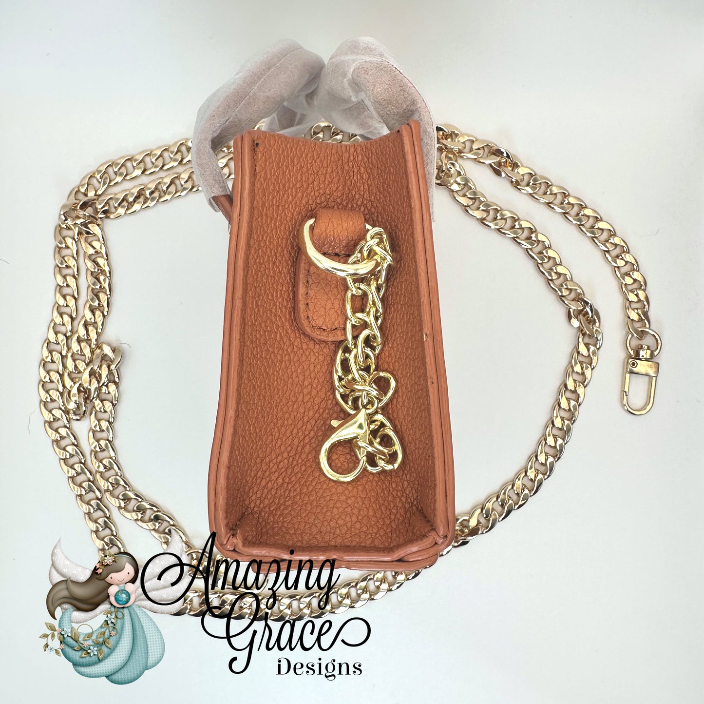 Rich Brown Mini Crossbody Tote with Gold Chain