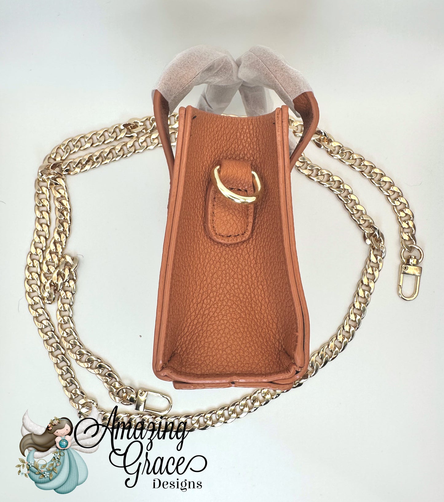 Rich Brown Mini Crossbody Tote with Gold Chain