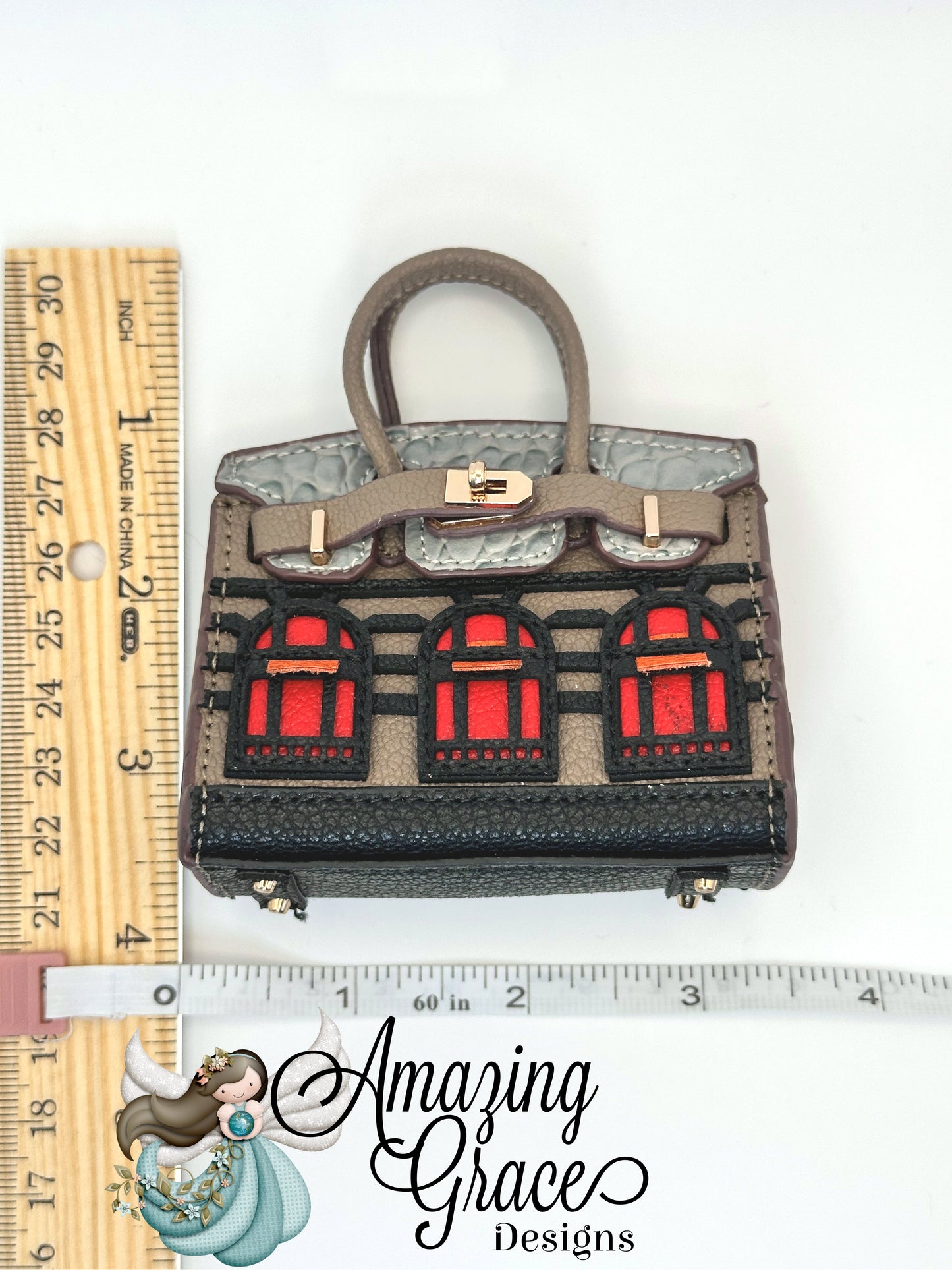 Architectural Faux Leather Micro Tote with Arch Pattern