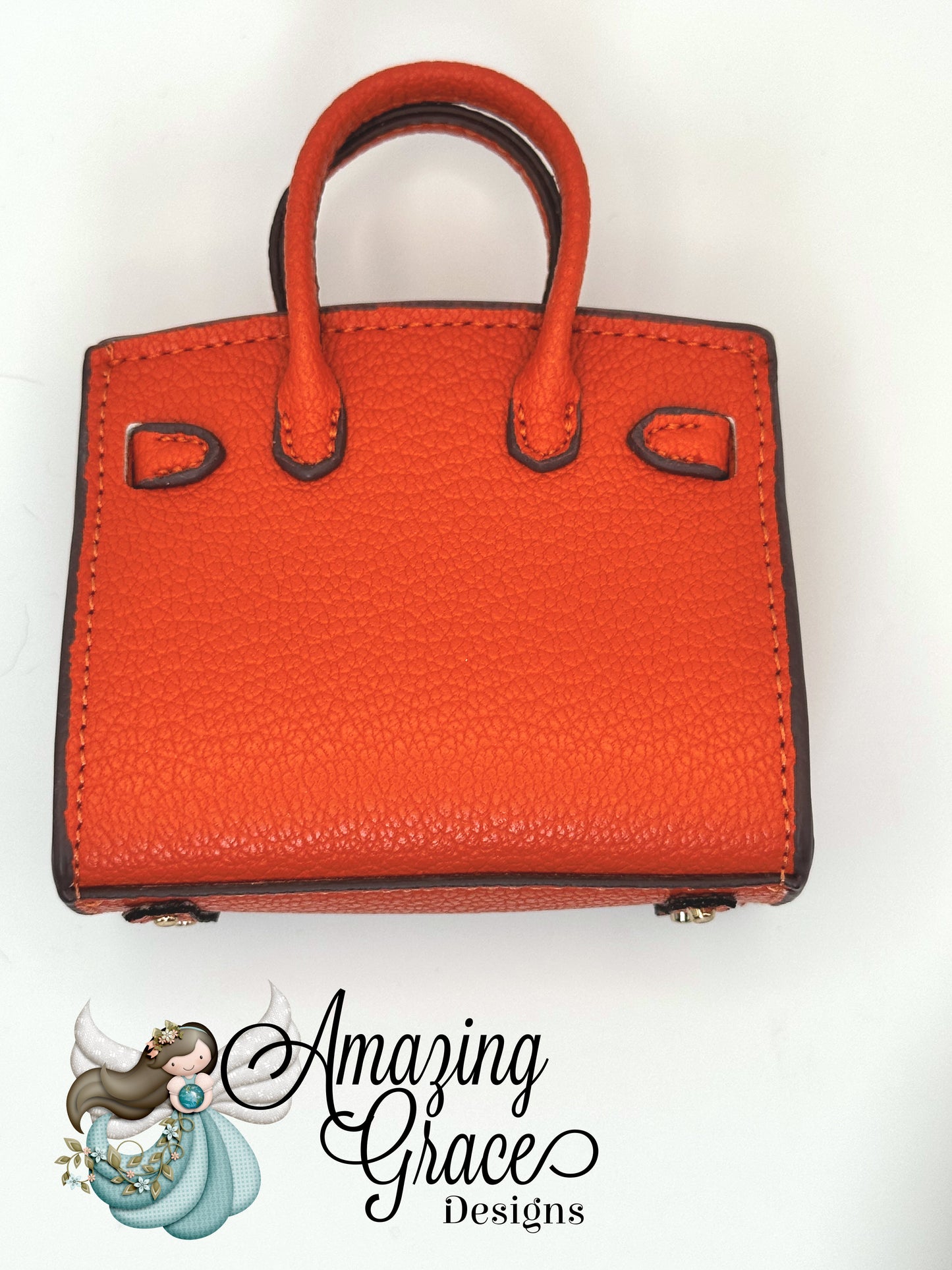 Orange Faux Leather Micro Tote with Arch Pattern