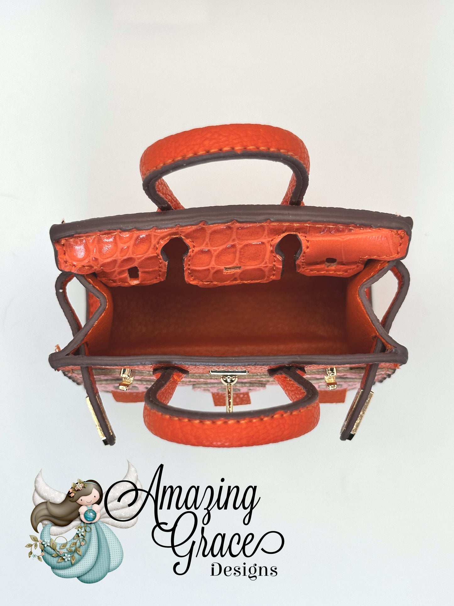 Orange Faux Leather Micro Tote with Arch Pattern