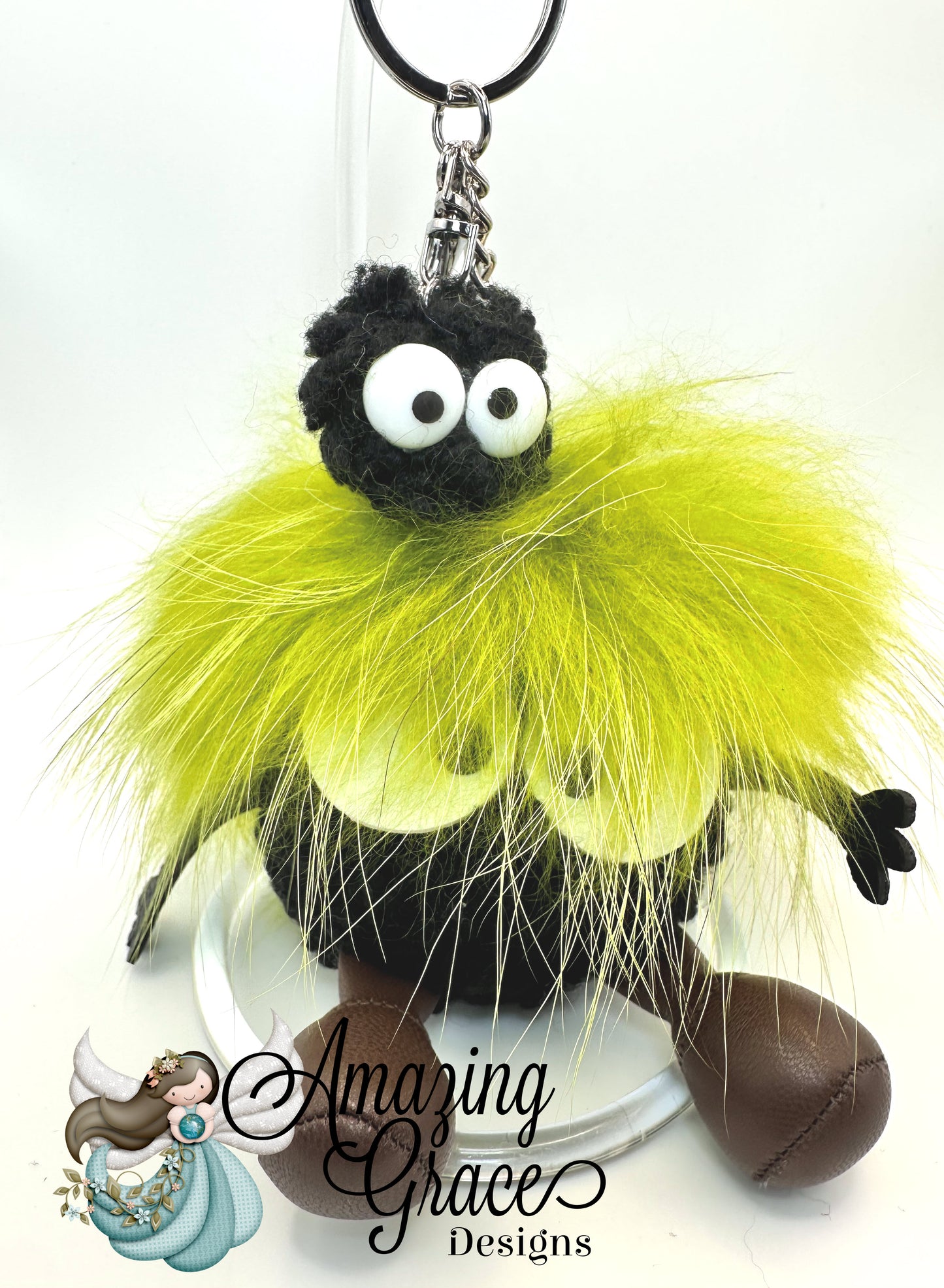 Neon Green Fluff Ball Keychain