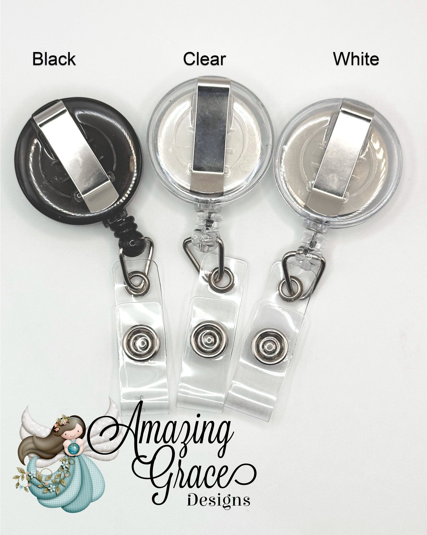 Retractable Badge Reels - Black, Clear, White