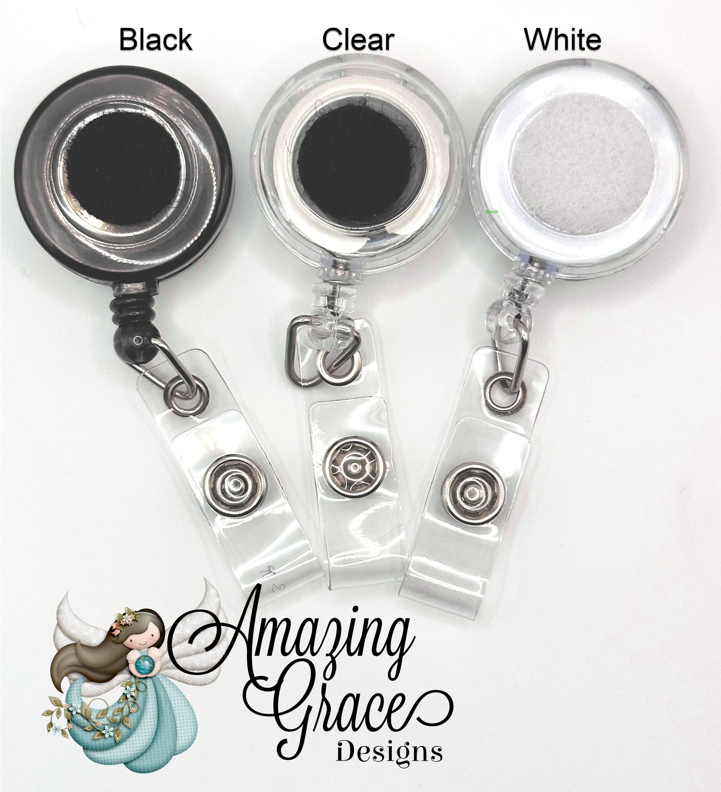 Retractable Badge Reels - Black, Clear, White