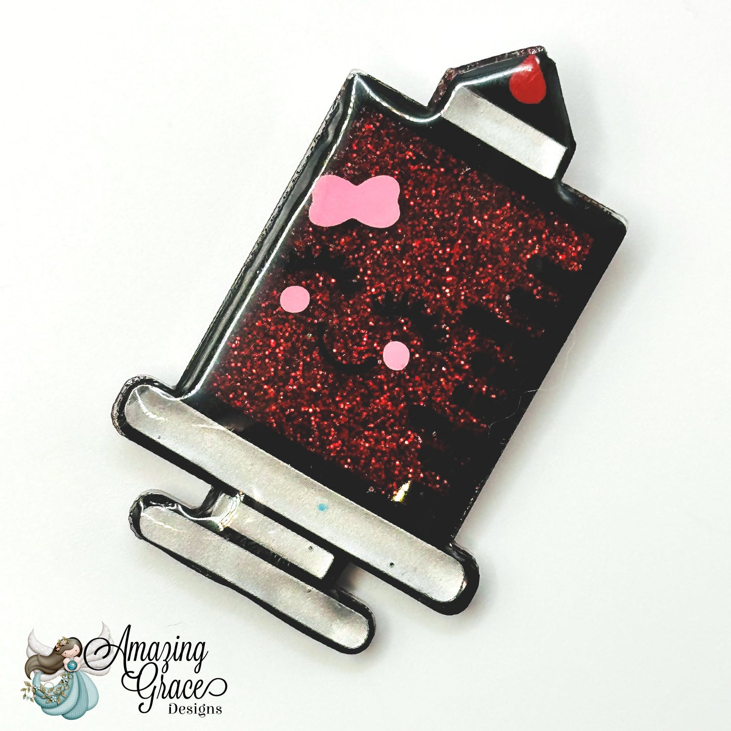 Glitter Blood Needle Syringe Badge Reel Topper