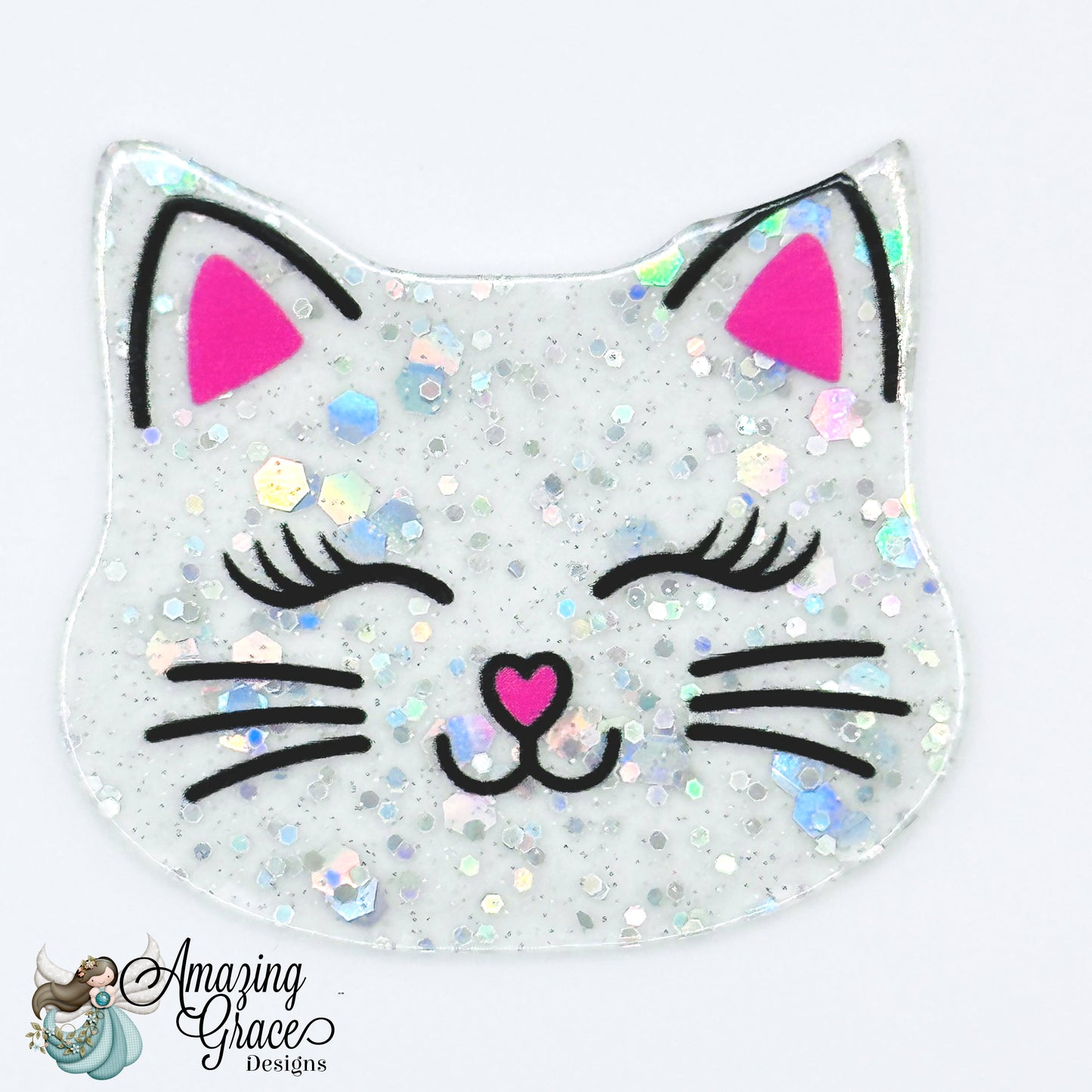 Sparkle Cat Face Badge Reel Topper