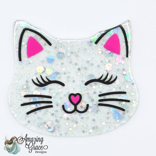 Sparkle Cat Face Badge Reel Topper