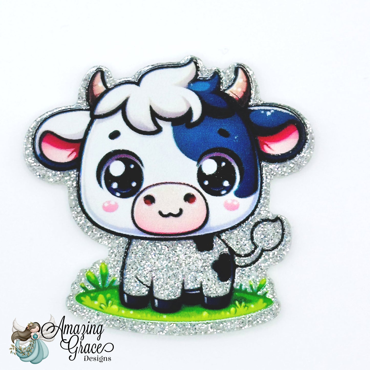 Adorable Sparkle Cow Badge Reel Topper