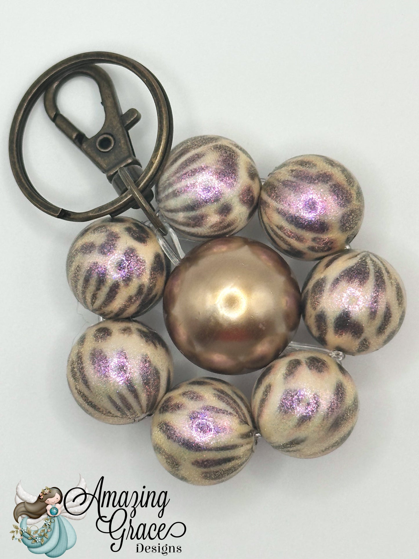 Leopard Print Glam Beaded Charm Keychain