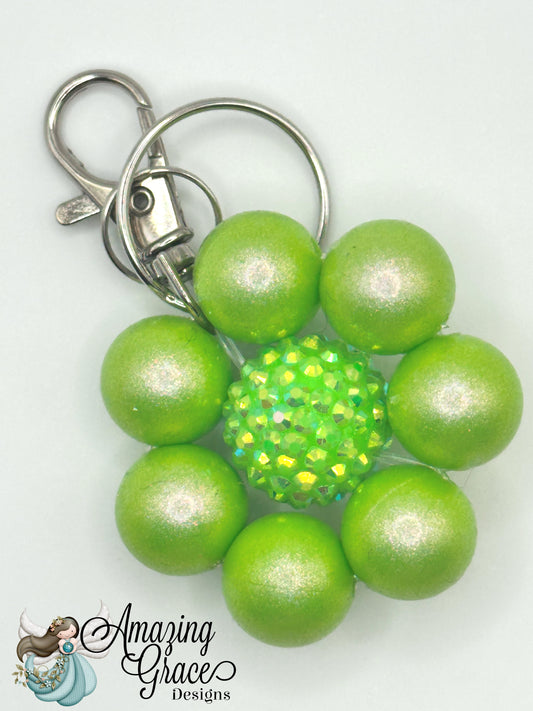 Lime Green Flower Beaded Charm Keychain