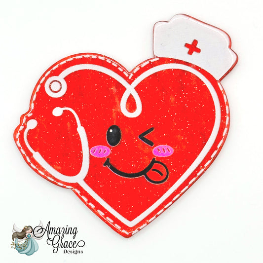 Red Nurse Heart Badge Reel Topper