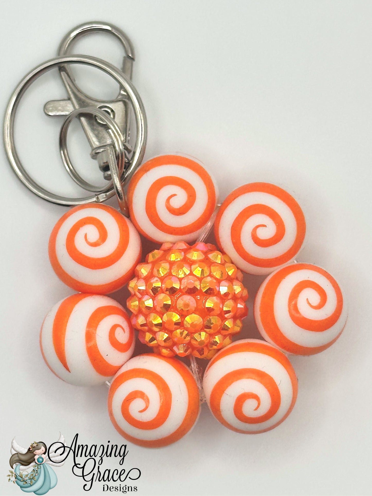 Orange Swirl Beaded Charm Keychain