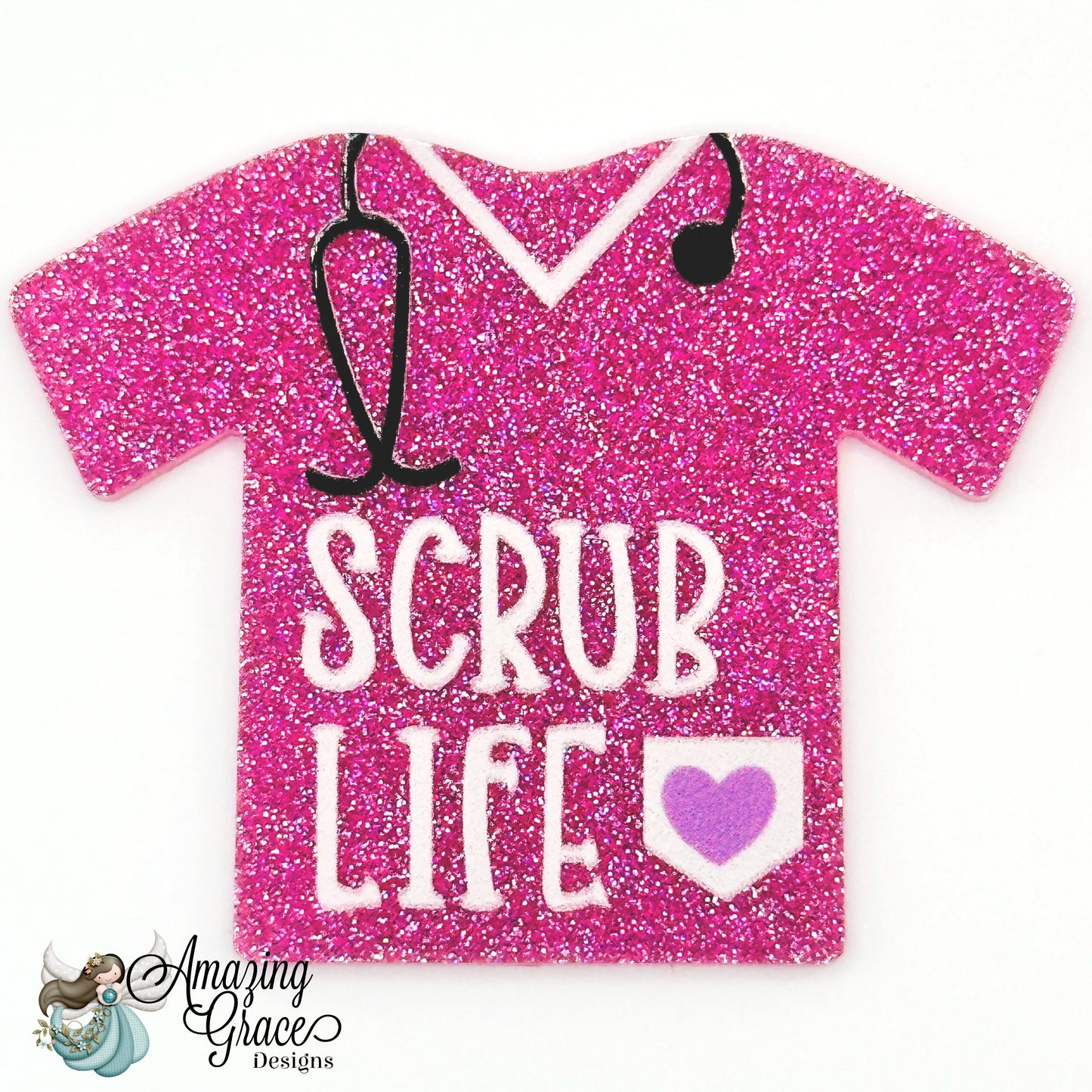 Pink Scrub Life Badge Reel Topper