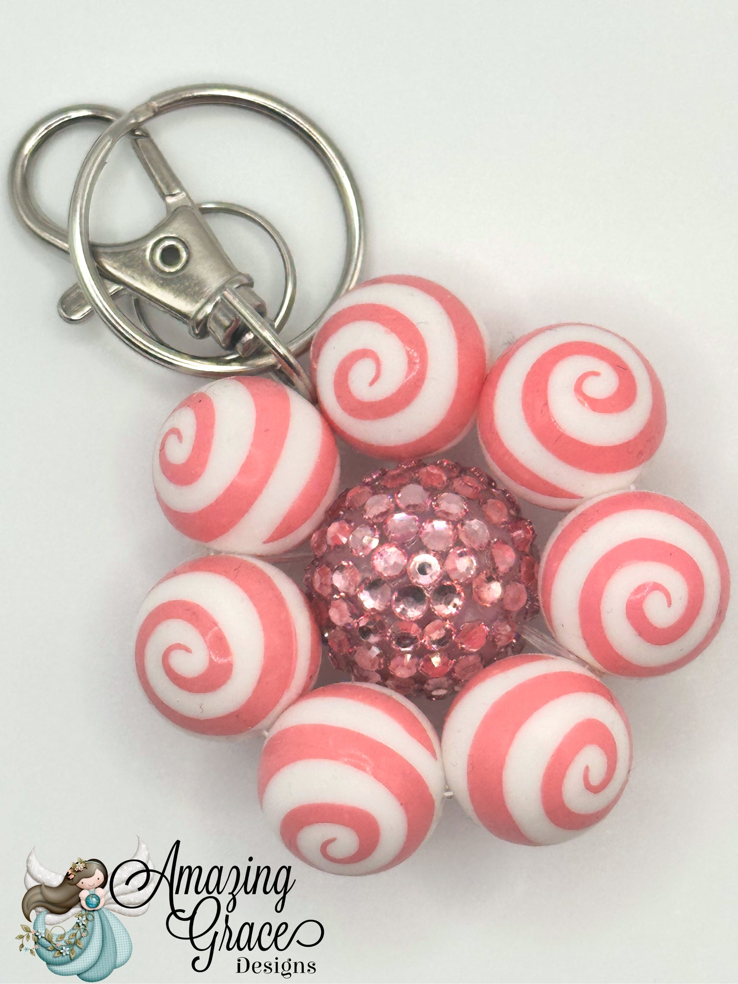 Candy Swirl Pink Flower Bag Charm